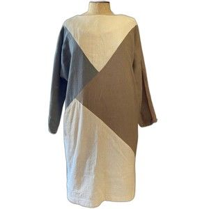 Bespoke Handmade Colorblocked Textured Linen Dress Small